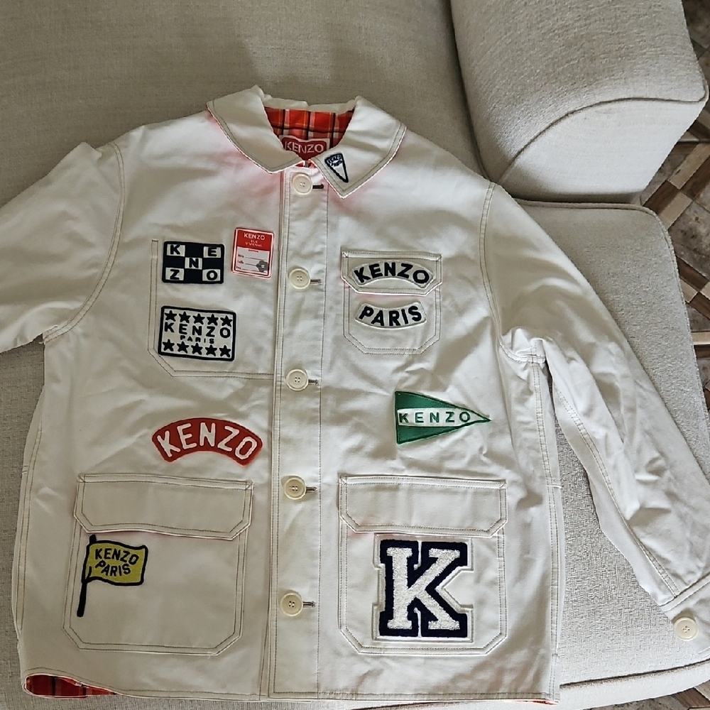Kenzo White Jacket with Colorful Patches